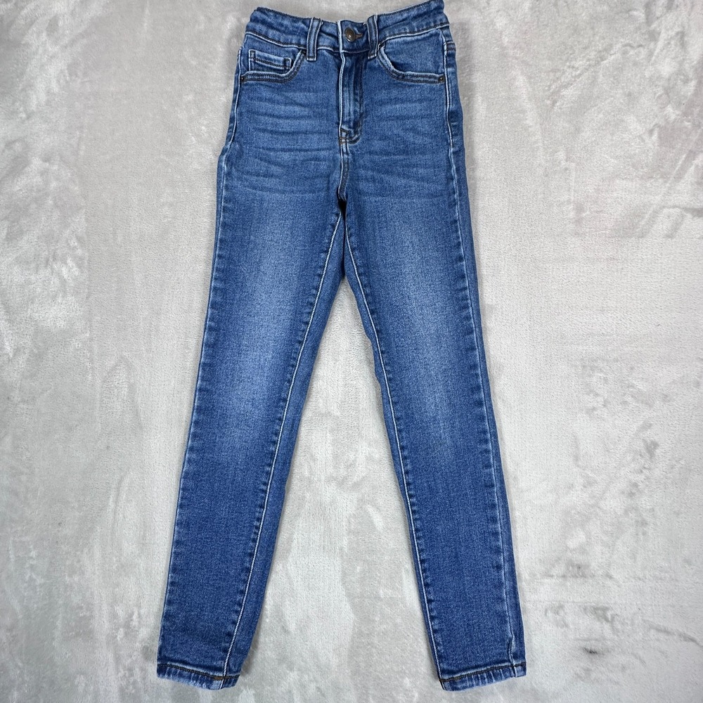 Wax Skinny Jeans Womens 0/24 Blue Denim High Rise Medium Wash Whiskers‎ Detail